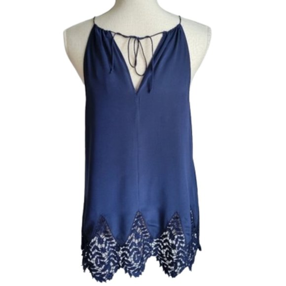 Lilly Pulitzer Diem Navy Silk Lace Hem Top - Picture 7 of 10